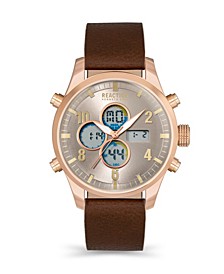 Men's Ana-Digit Brown Synthetic Leather Strap Watch, 46mm