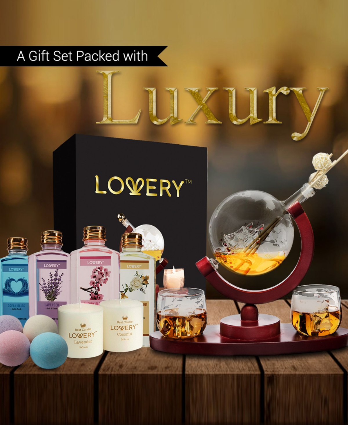 Whiskey-Wine Globe 16 Piece Gift Set