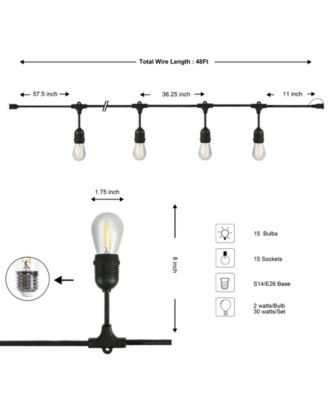 15-Light Indoor and Outdoor Rustic Industrial LED S14 Edison Bulb String Lights