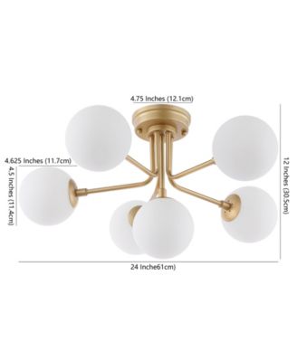 Olivier Parisian 24" 6-Light Globe Modern Industrial Iron Bistro LED Semi Flush Mount, Gold