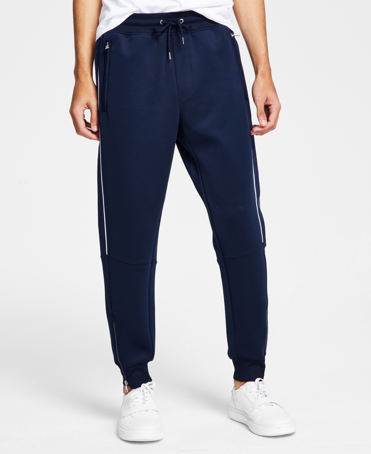 Inc International Concepts Men's Neoprene Track Jogger Pants, Created For Macy's In Basic Navy