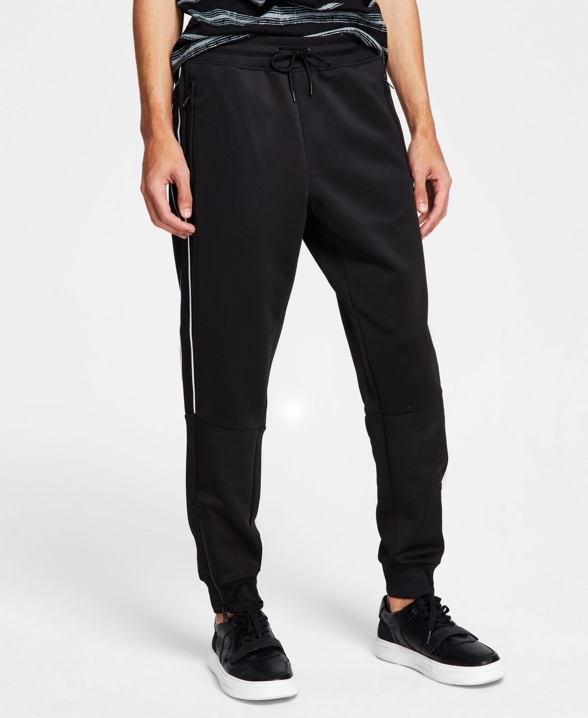 Inc International Concepts Men's Neoprene Track Jogger Pants, Created For Macy's In Deep Black