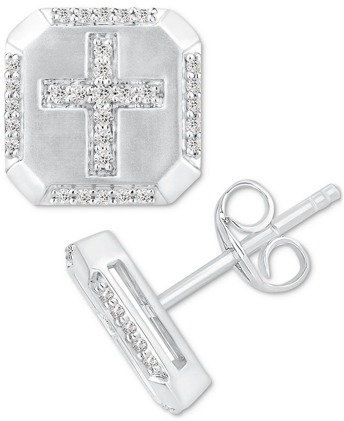 Macy's Men's Diamond Cross Stud Earrings (3/8 ct. t.w.) in 10k White