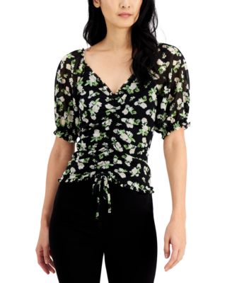 INC International Concepts Women's Floral Puff-Sleeve Top, Created For ...