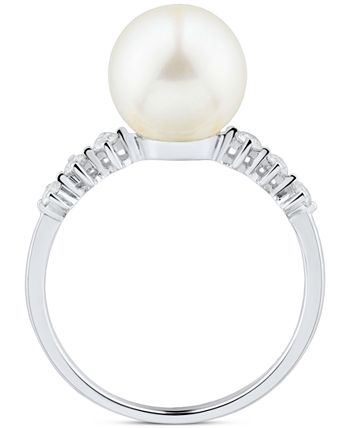 Macy's - Cultured Freshwater Pearl (9mm) & Diamond (1/6 ct. t.w.) Ring in 14k White Gold
