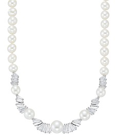 Cultured Freshwater Pearl (8mm) & Cubic Zirconia 18" Statement Necklace in Sterling Silver