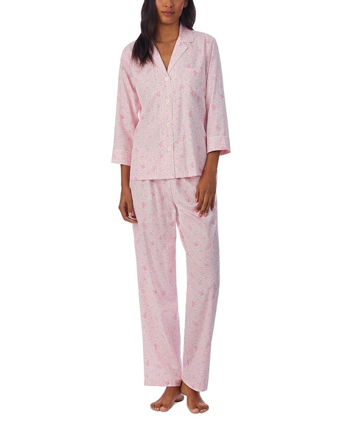 Lauren Ralph Lauren Printed Woven Notch Collar Pajama Set - Macy's