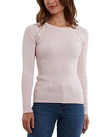 Juniors' Lace-Up Ribbed Top