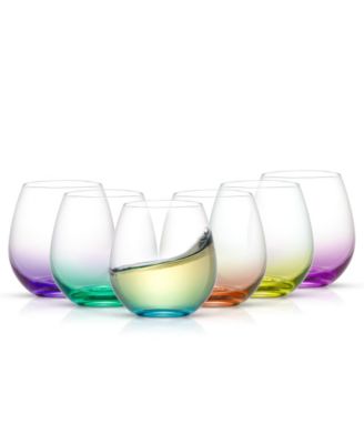 JoyJolt HUE Stemless Wine Glass Set. Large, 15 oz, Stemless,  Set of 6. Short Wine Tumblers for White Wine, Red Wine, Water, No Stem  Margarita Glasses, Colored: Wine Glasses