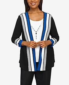 Women's Missy Battery Park Cascade Stripe Two for One Sweater with Necklace