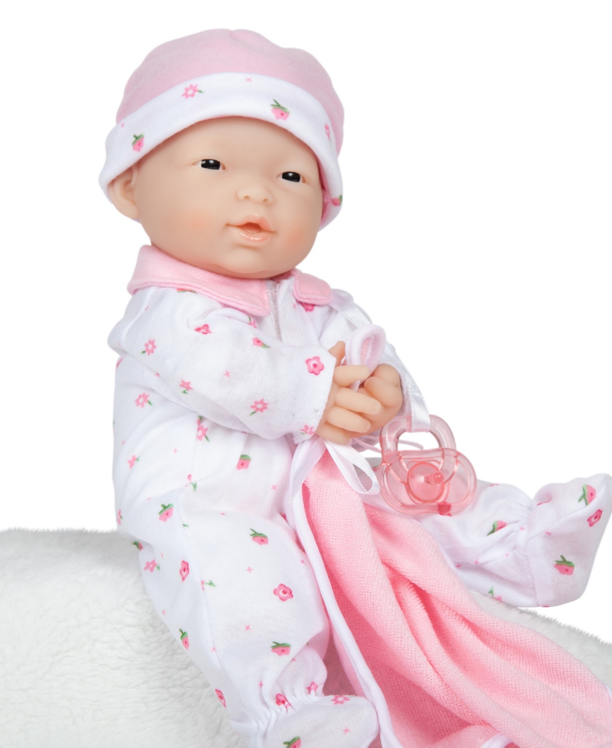 JC TOYS LA BABY ASIAN 11" SOFT BODY BABY DOLL PINK OUTFIT 