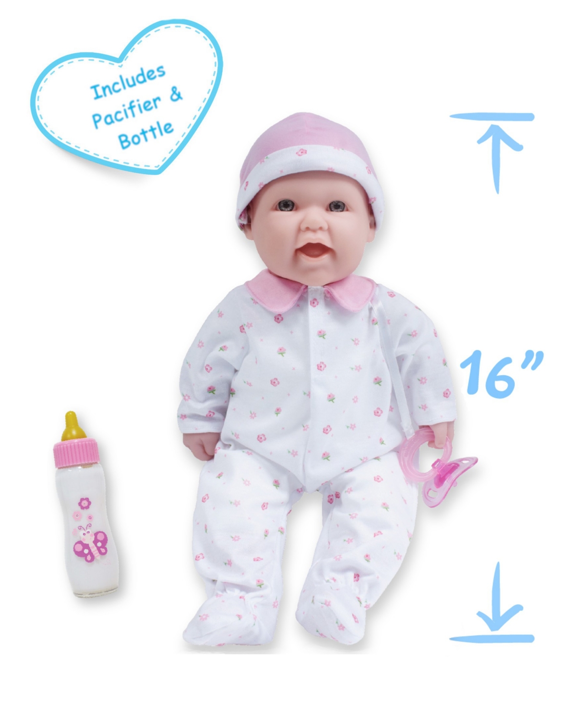 JC TOYS LA BABY CAUCASIAN 16" SOFT BODY BABY DOLL PINK OUTFIT 
