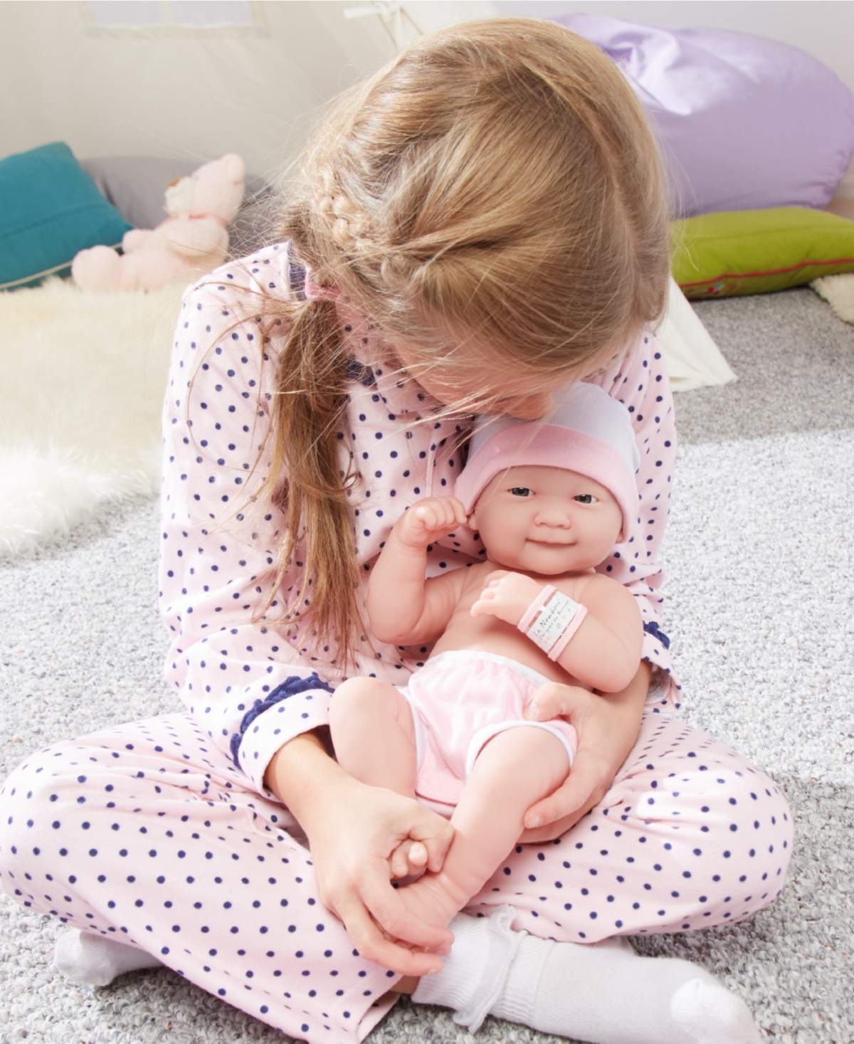 JC TOYS LA NEWBORN NURSERY 14" SMILING BABY DOLL 8 PCS PINK GIFT SET 