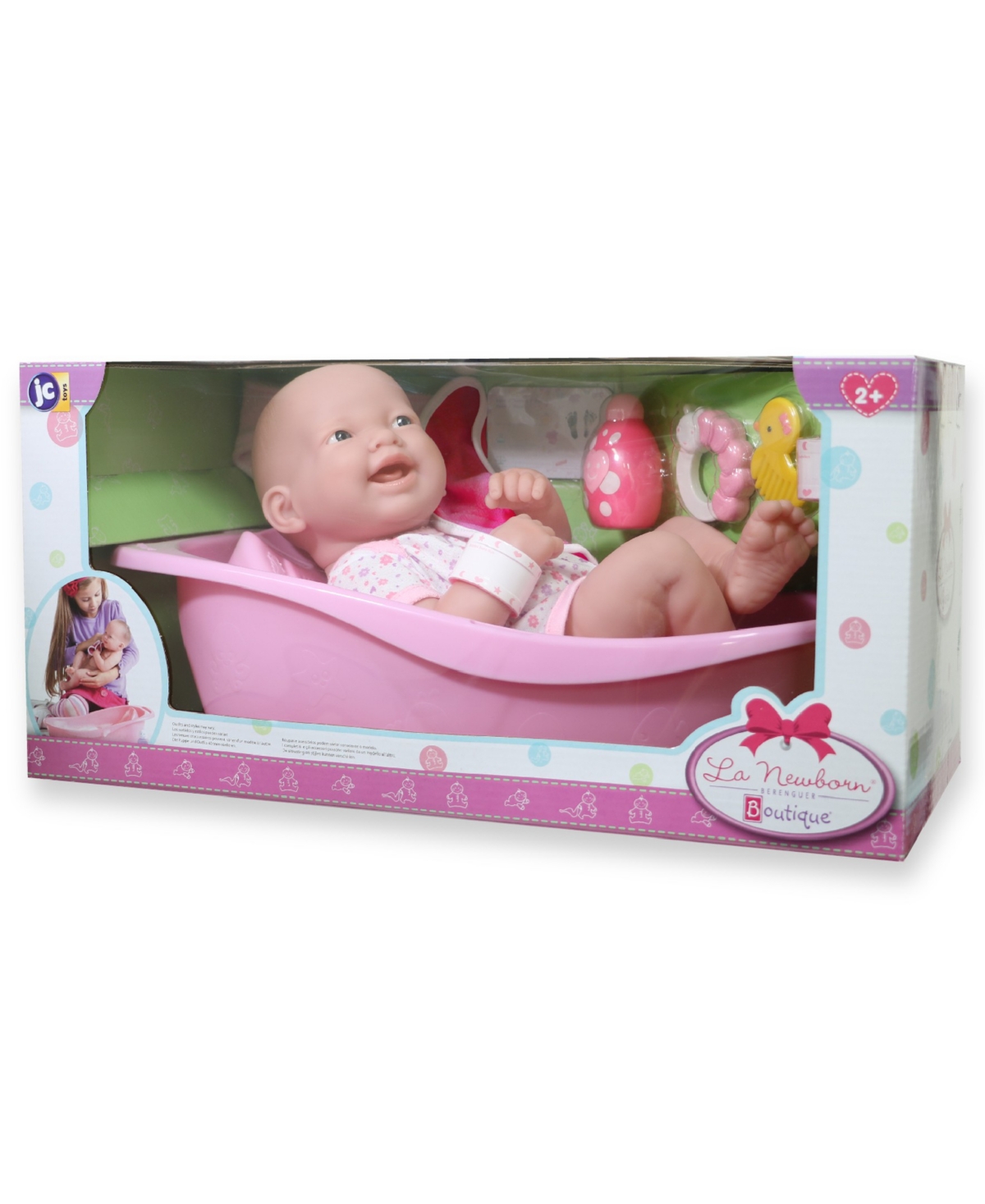 JC TOYS LA NEWBORN 14" SMILING BABY DOLL 8 PIECE BATHTUB GIFT SET 