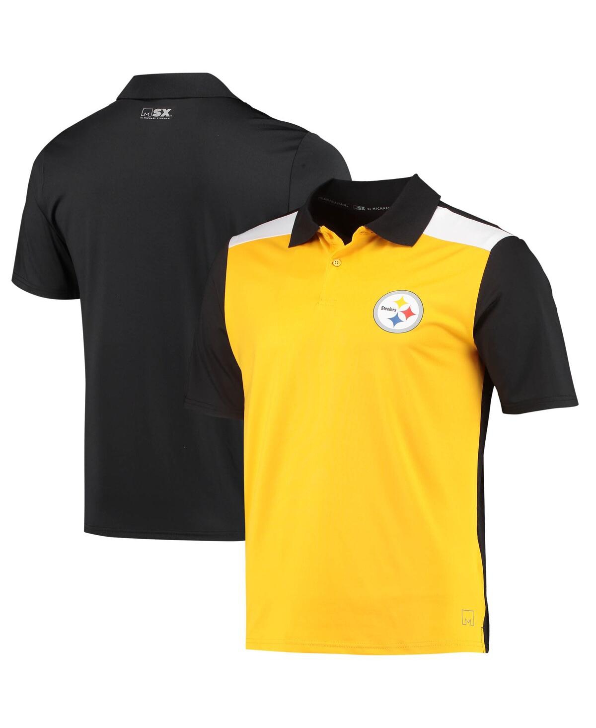 Shop Msx By Michael Strahan Men's Gold And Black Pittsburgh Steelers Challenge Color Block Performance Polo In Gold,black