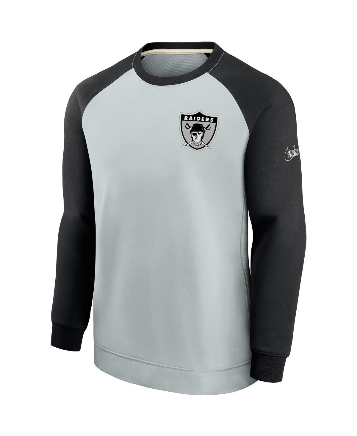 Men'sand Black Las Vegas Raiders Historic Raglan Crew Performance Sweater - Silver, Black