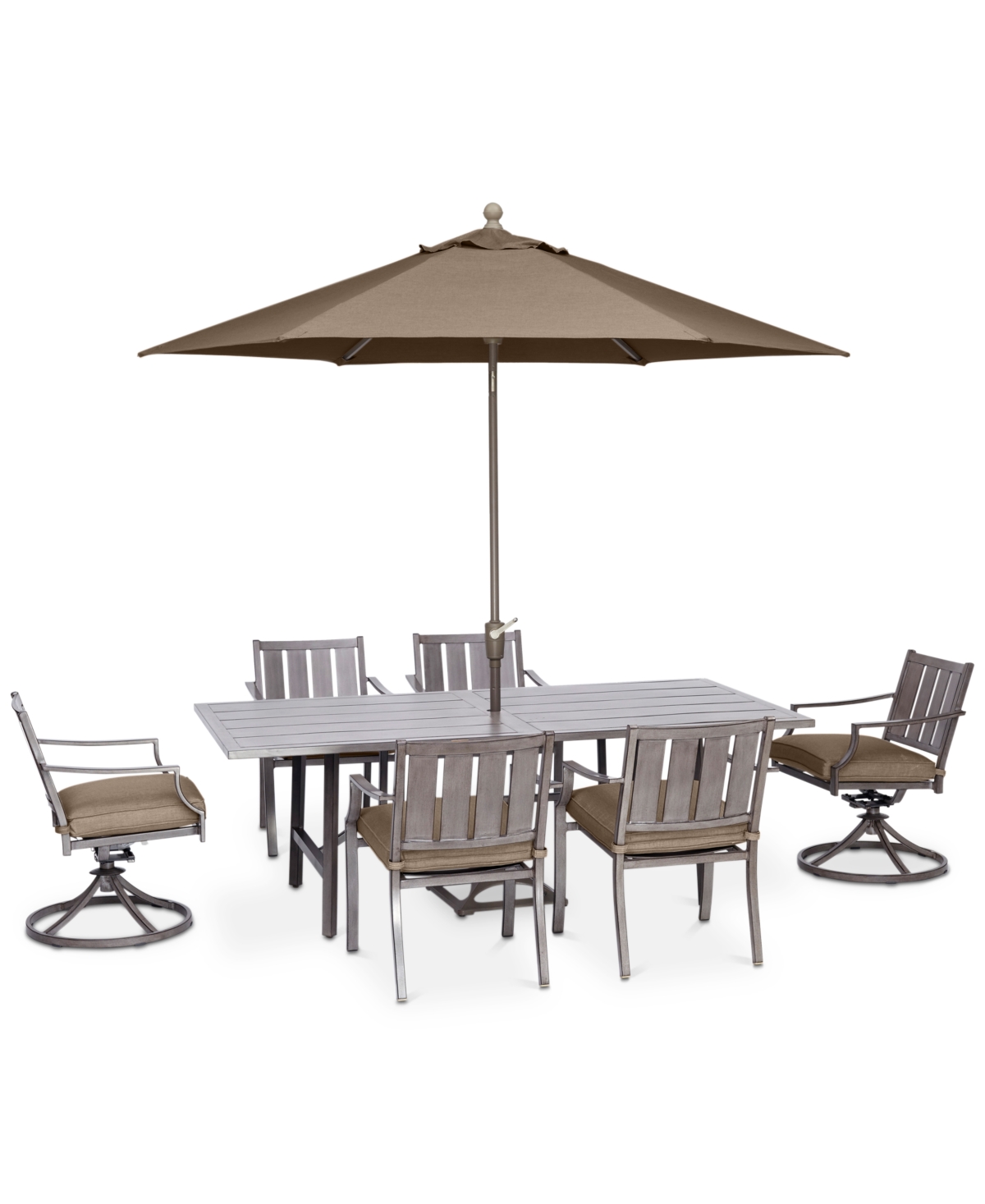 Agio Wayland Outdoor Aluminum 7-pc. Dining Set (84" X 42" Rectangle Dining Table, 4 Dining Chairs & 2 Swi In Outdura Remy Pebble