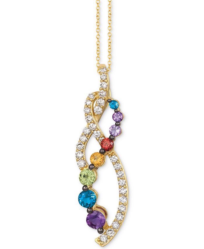 Le Vian - Multi-Gemstone (7/8 ct. t.w.) & Nude Diamond™ Crossover Swirl 18" Pendant Necklace in 14k Gold