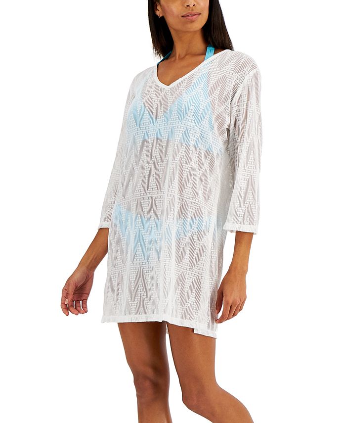 J Valdi Palms Terry V-Neck Tunic Coverup - White