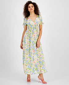 Women's Printed V-Neck Maxi Dress, Created for Macy's