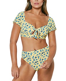 Floral Delight Printed Puff-Sleeve Bikini Top & Bottoms