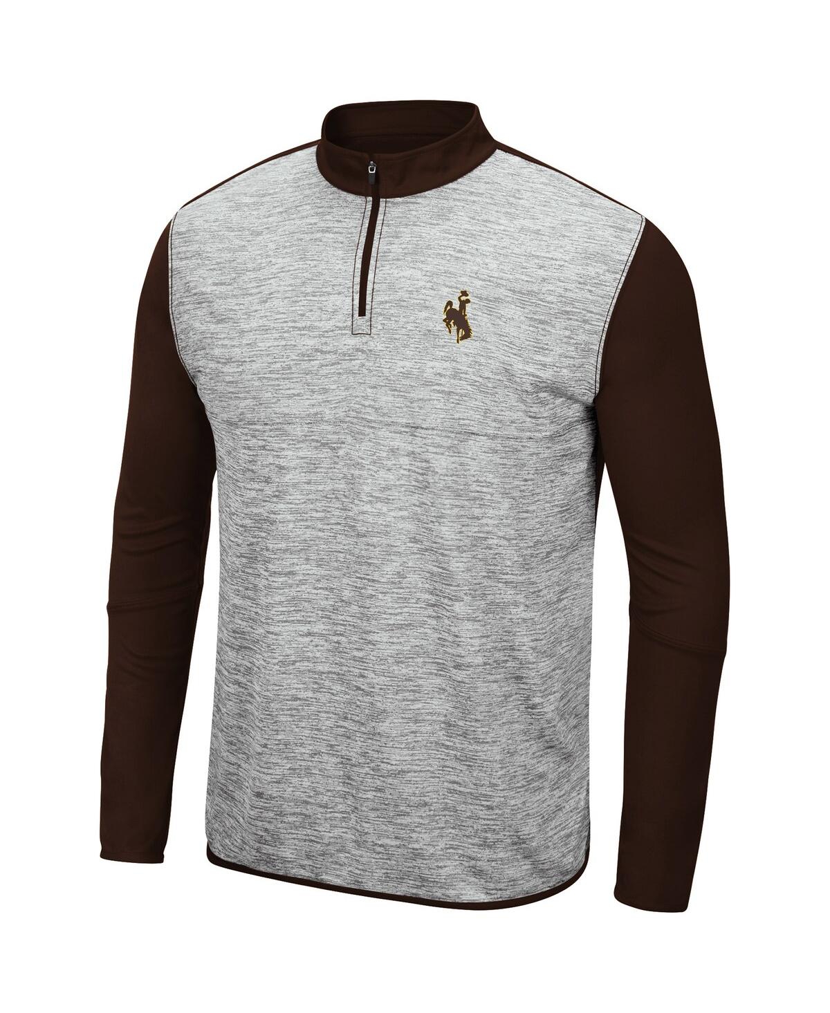 Shop Colosseum Men's Heathered Gray, Brown Wyoming Cowboys Prospect Quarter-zip Jacket In Heathered Gray,brown