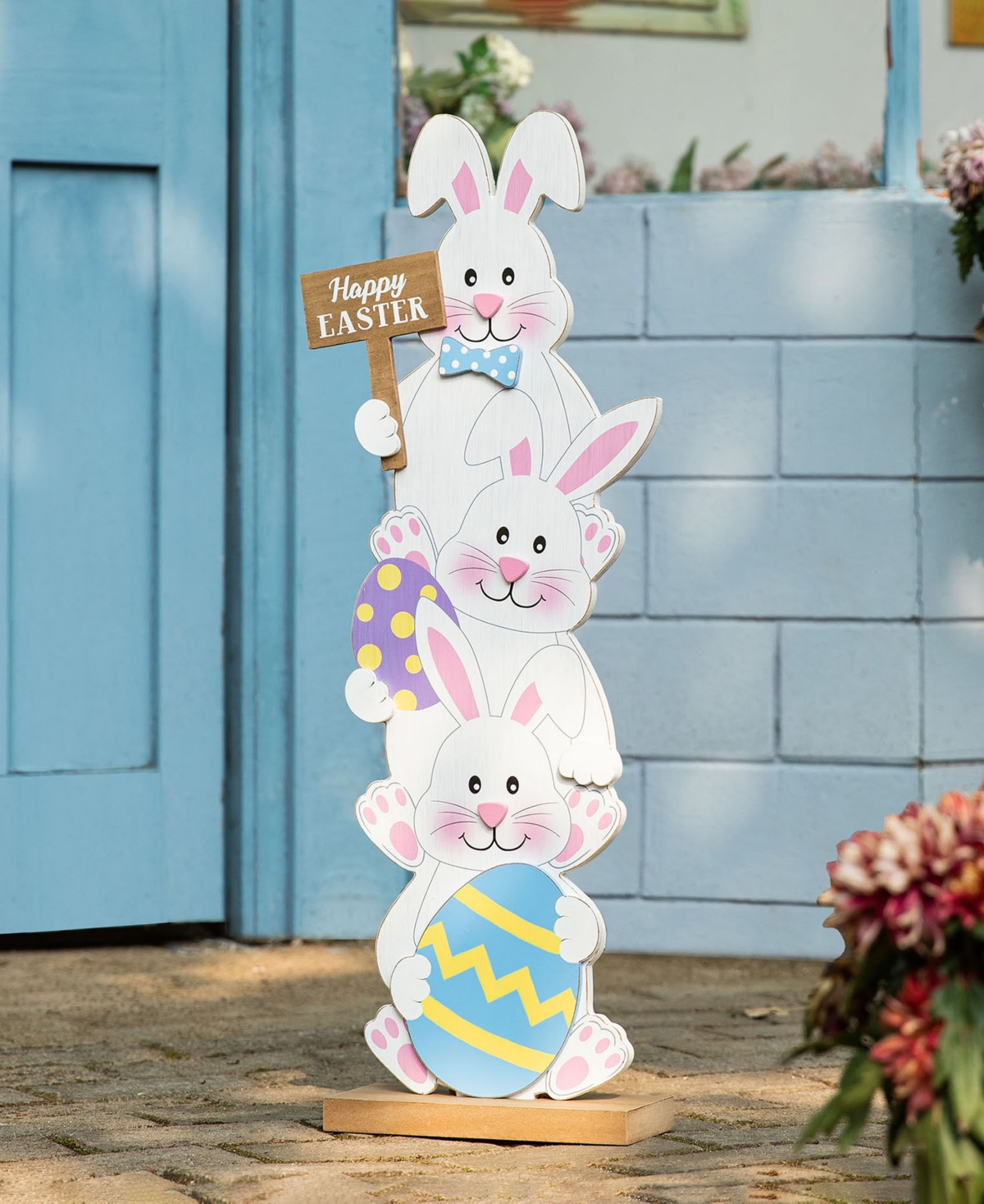 Glitzhome Wooden Easter Stacked Bunny Porch Decor, 30.75"