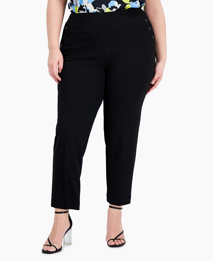 Bar III Plus Size ButtonTrim SlimLeg Ankle Pants, Created for Macy's