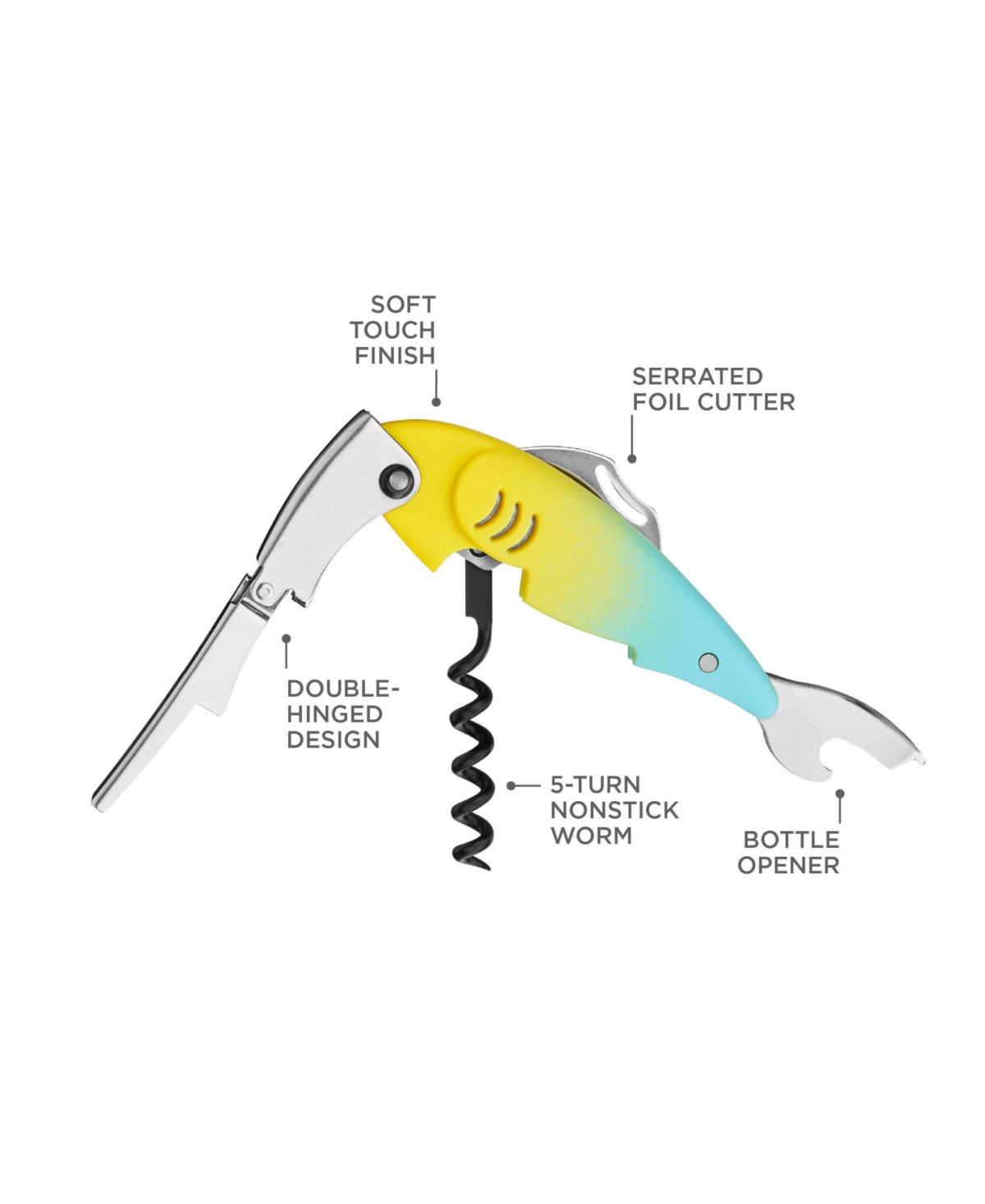 True Brands Zoo Gillbert Fish Double Hinged Corkscrew