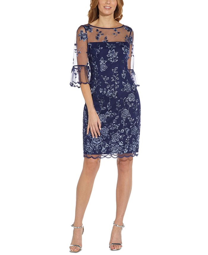 Adrianna Papell Embroidered Bell-Sleeve Dress - Macy's