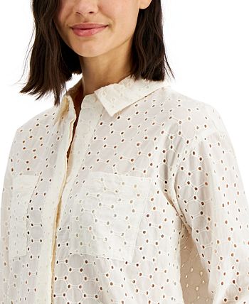 Alfani Cotton Eyelet Shirt, Created for Macy's - Macy's