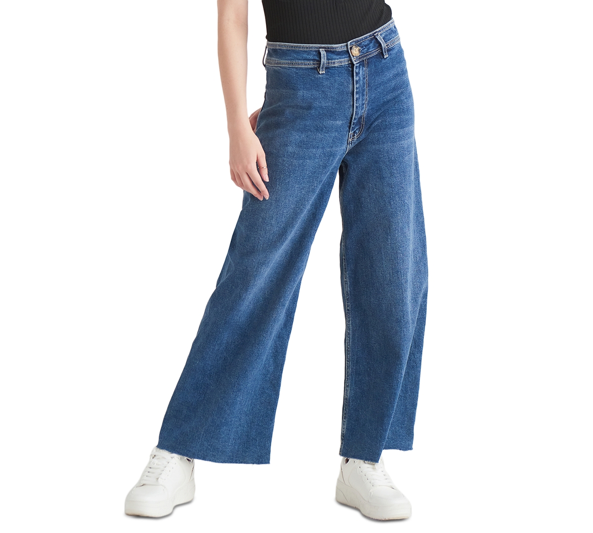 Black Tape Petite Wideleg Culotte Jeans In New Med Blue Wash ModeSens