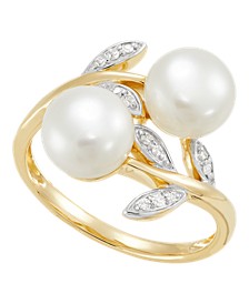 Cultured Freshwater Pearl (7-7.5mm) & Diamond Accent Vine Ring in 14k Yellow or White Gold
