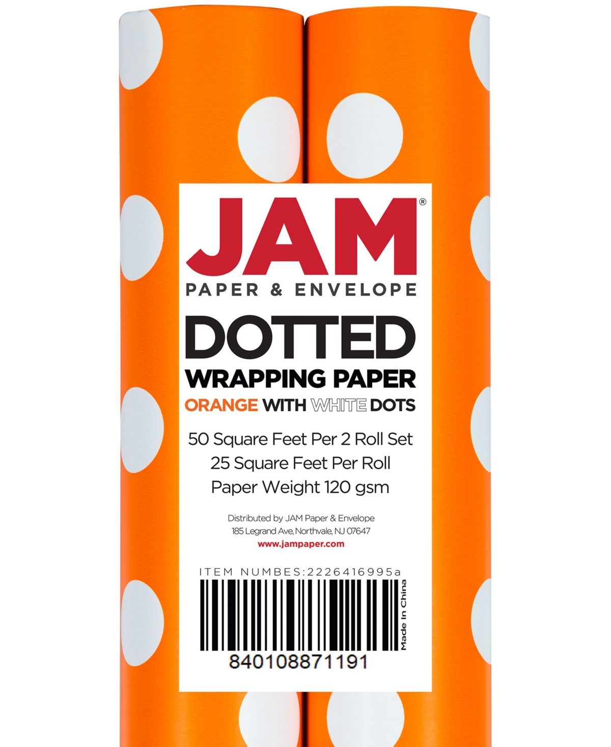 Jam Paper 25 Square Feet Wrapping Paper Rolls, Pack Of 2 In Orange,white