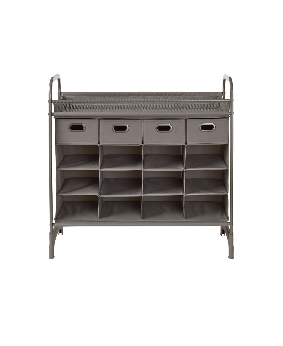 Stackable 16 Cubby Shoe Organizer with Drawers - Brushed Nickel