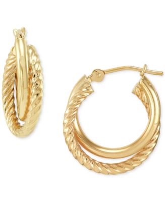 Twisted & Smooth Small Hoop Earrings in 14k Gold, 15mm - Macy's