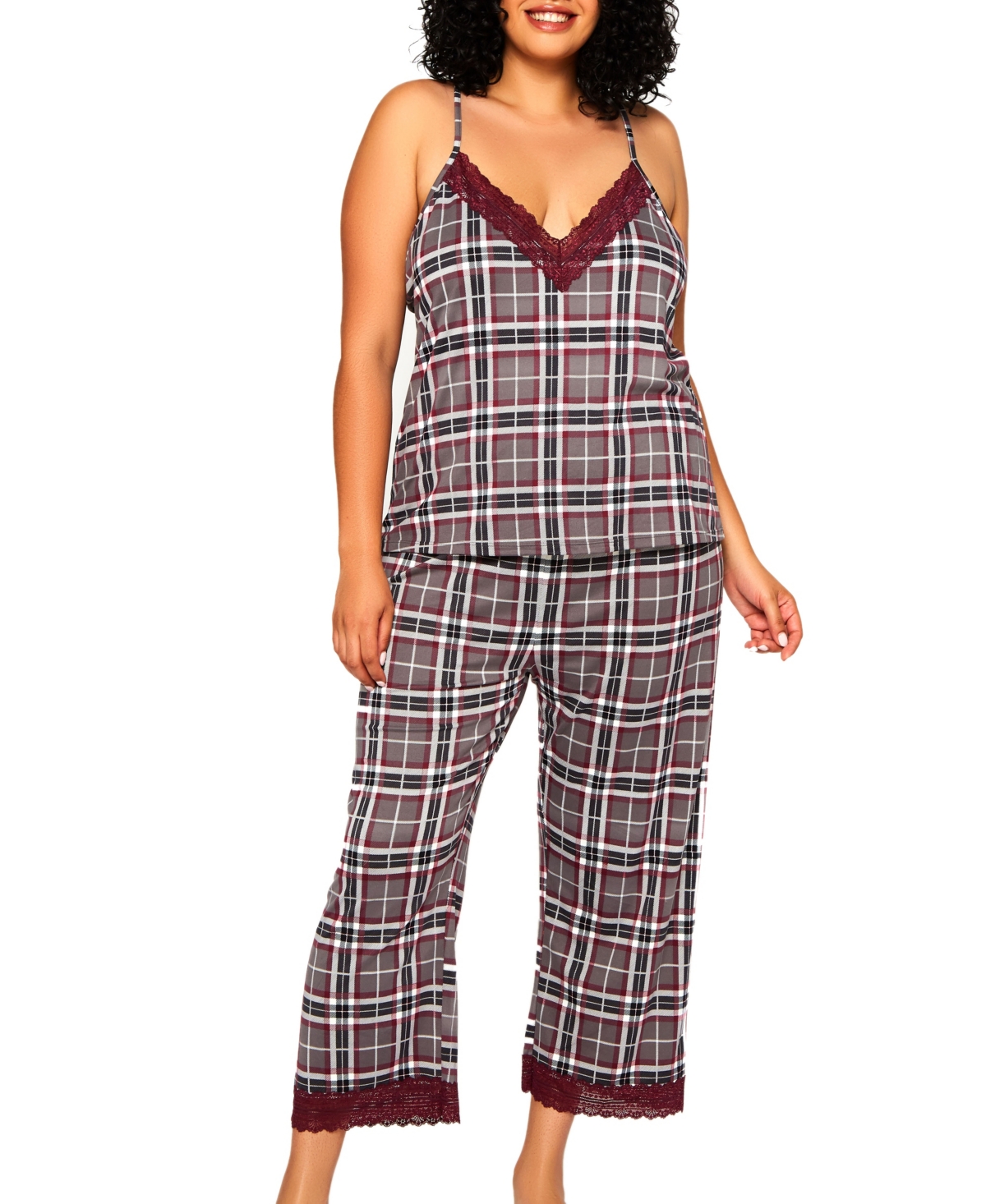 Plus Size Jessie Cozy Long Camisole and Cropped Pants Set - Gray
