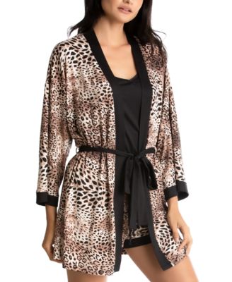 Linea Donatella Animal-Print Wrap Robe, Cami & Shorts Set