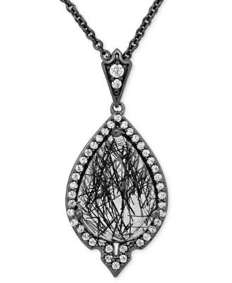 Enchanted Disney Fine Jewelry - Rutile Quartz (4-5/8 ct. t.w.) & Diamond (1/4 ct. t.w.) Maleficent Villains Pendant Necklace in Black Rhodium-Plated Sterling Silver, 16" + 2" extender