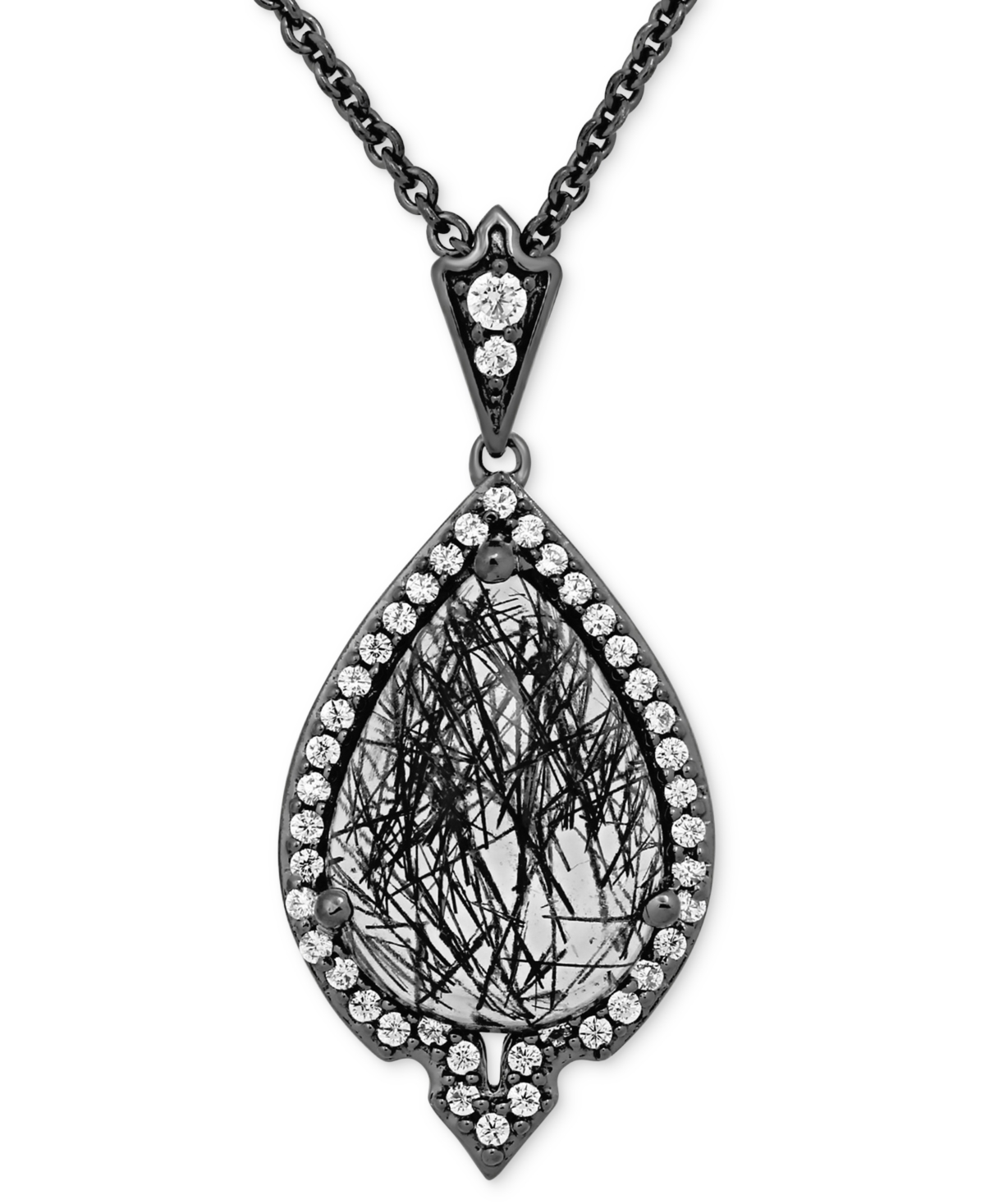 Enchanted Disney Fine Jewelry Rutile Quartz (4-5/8 ct. t.w.) & Diamond (1/4 ct. t.w.) Maleficent Villains Pendant Necklace in Black Rhodium-Plated Sterling Silver, 16" + 2" extender