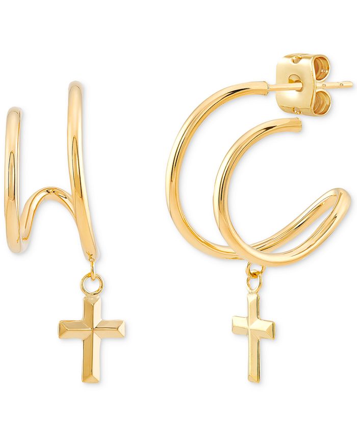 Macy's Cross Dangle Illusion Hoop Earrings in 10k Gold - Macy's