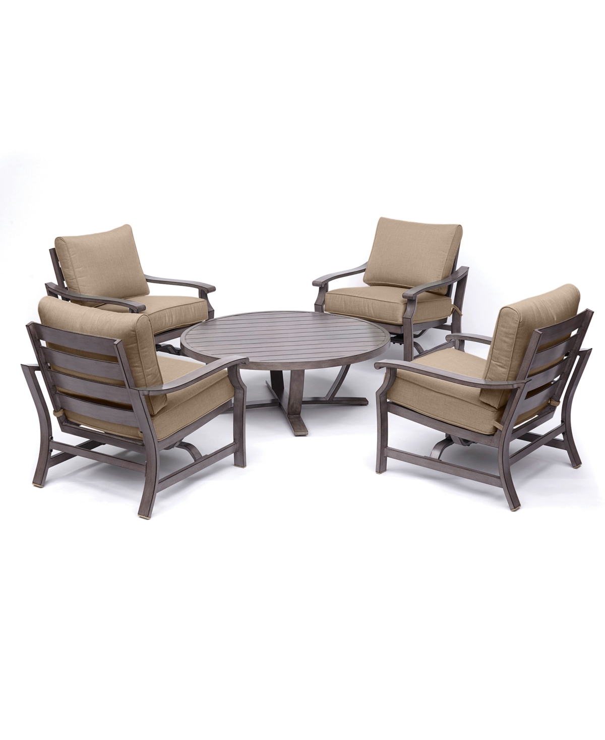 Agio Tara Aluminum Outdoor 5-pc. Seating Set (48" Round Table & 4 Rocker Chairs), Created For Macy's In Outdura Remy Pebble