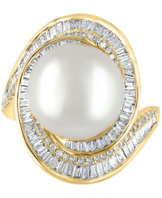EFFY&reg; Cultured Freshwater Pearl (12-1/2mm) & Diamond (3/4 ct. t.w.) Ring in 14k White Gold (Also Available in 14k Yellow Gold & Rose Gold)