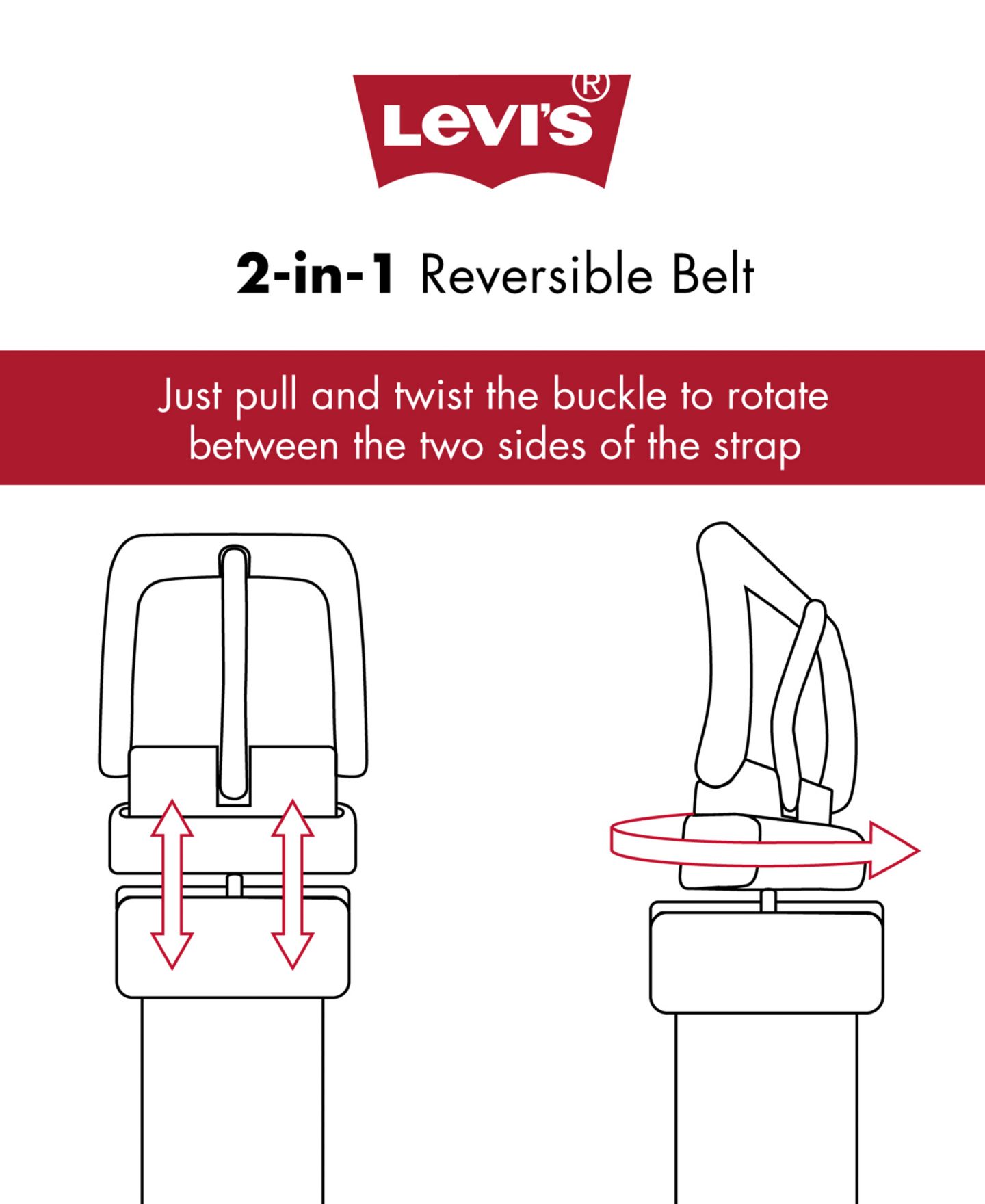 Мужской ремень Levi's Reversible Belt, цвет: Чёрный / Коричневый — фото 8