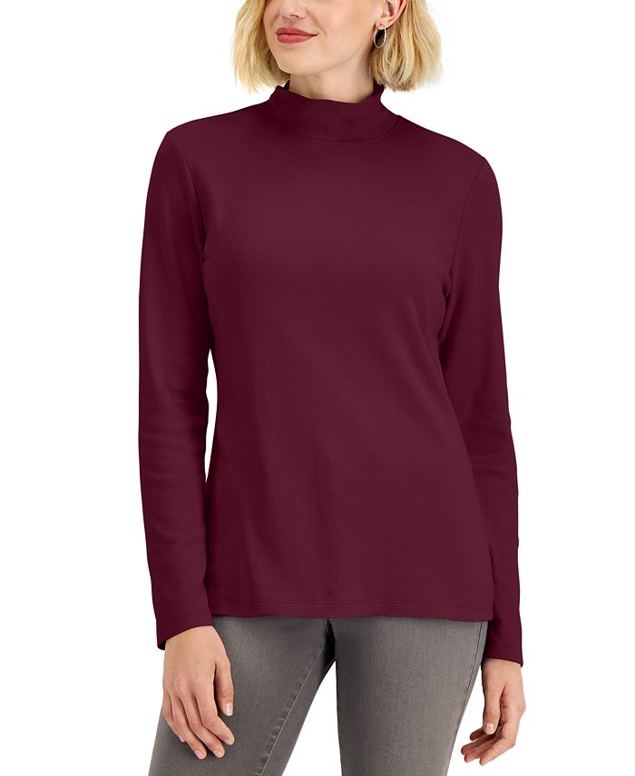 Karen Scott Cotton Luxsoft Mock-Neck Sweater, Created for Macy's