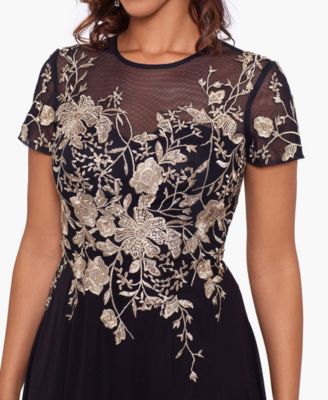 Adam Petite Mesh Embroidered Gown 