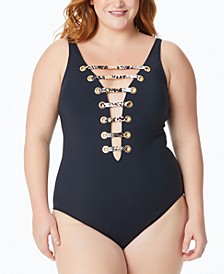Plus Size Walk On the Wild Side Plunging Strappy One-Piece Swimsuit