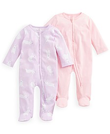 Baby Girls 2-Pk. Bunny Prance Footie, Created for Macy's