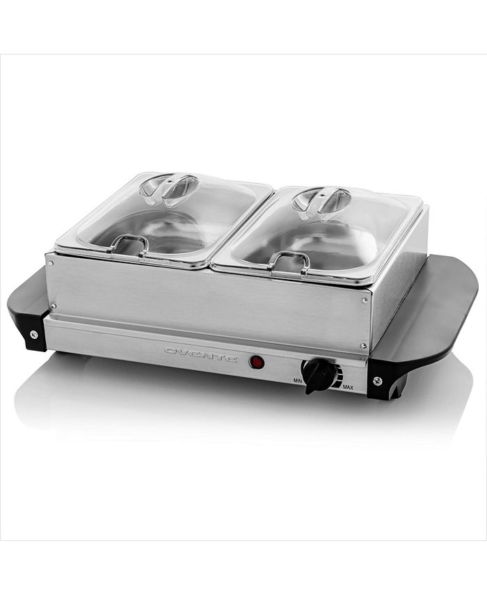 Ovente Electric Buffet Server Tray, Two Stainless Steel 1L Warming