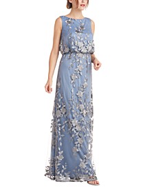Floral Embroidered Mesh Sleeveless Gown